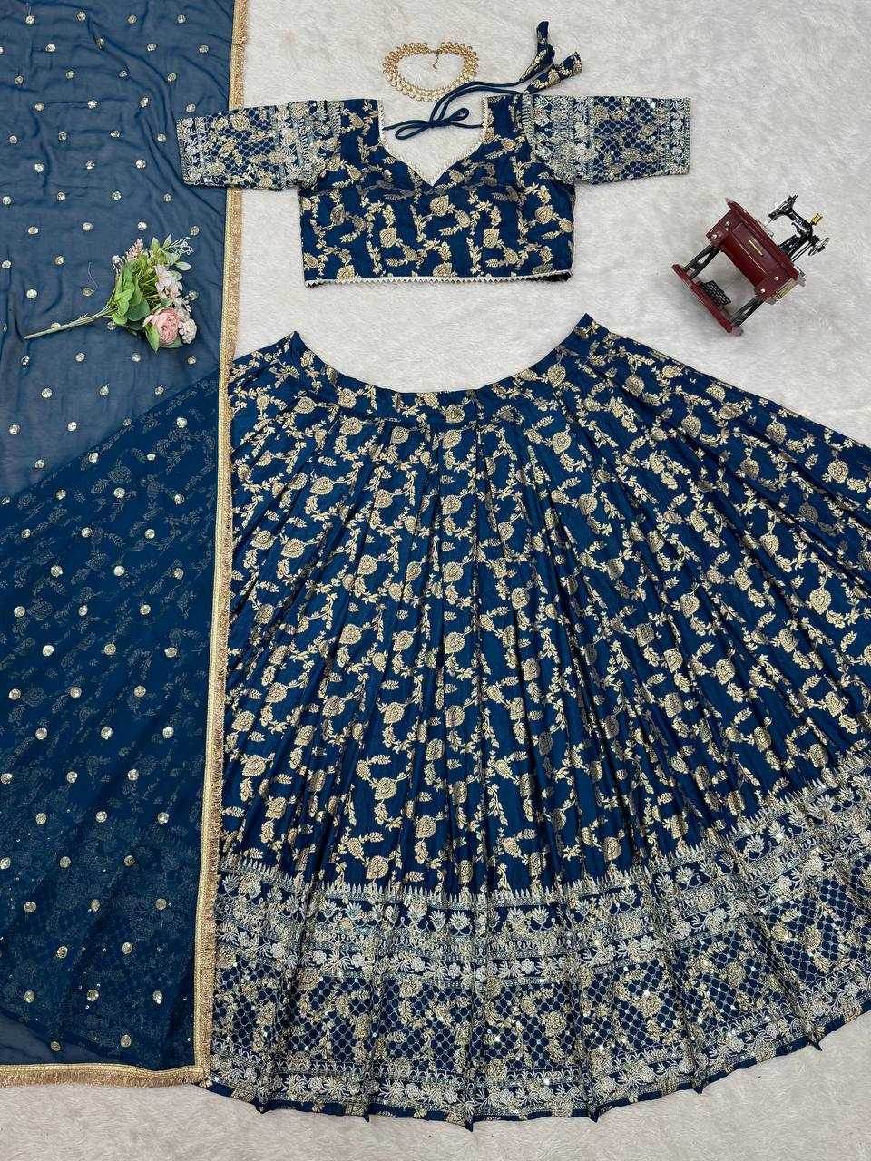 Jacquard Designer Lehenga Choli With Dupatta Sequins - MYLUXURY LANE ENTERPRISE